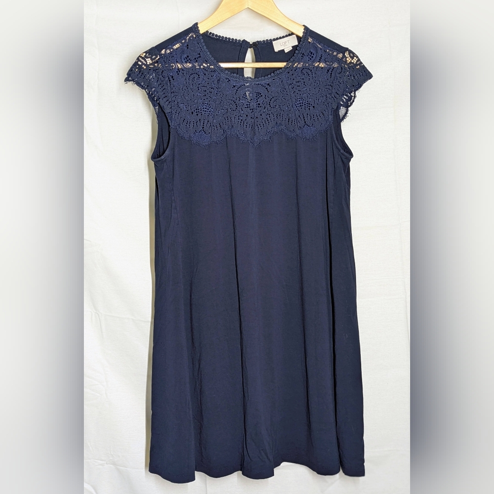 Navy Lace Trim Dress